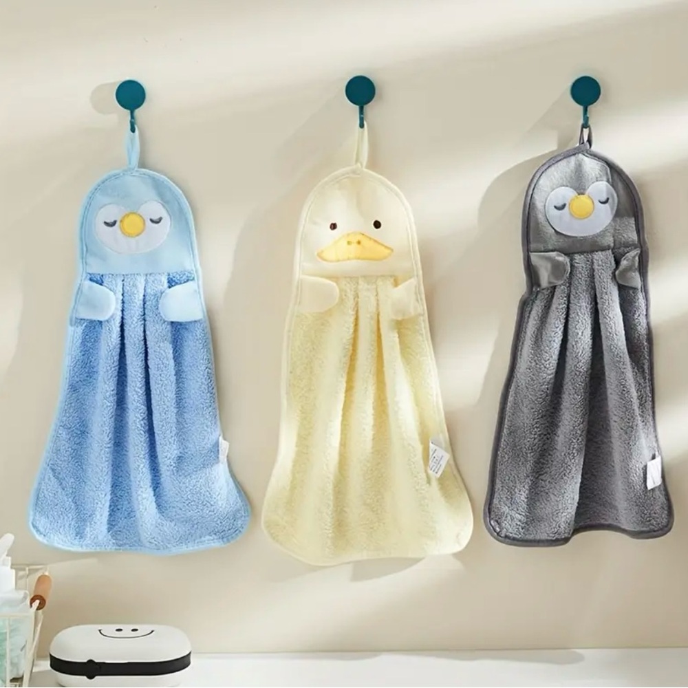Soft Plush Animal Hand Towels for Kids - Blue, Yellow, Gray
